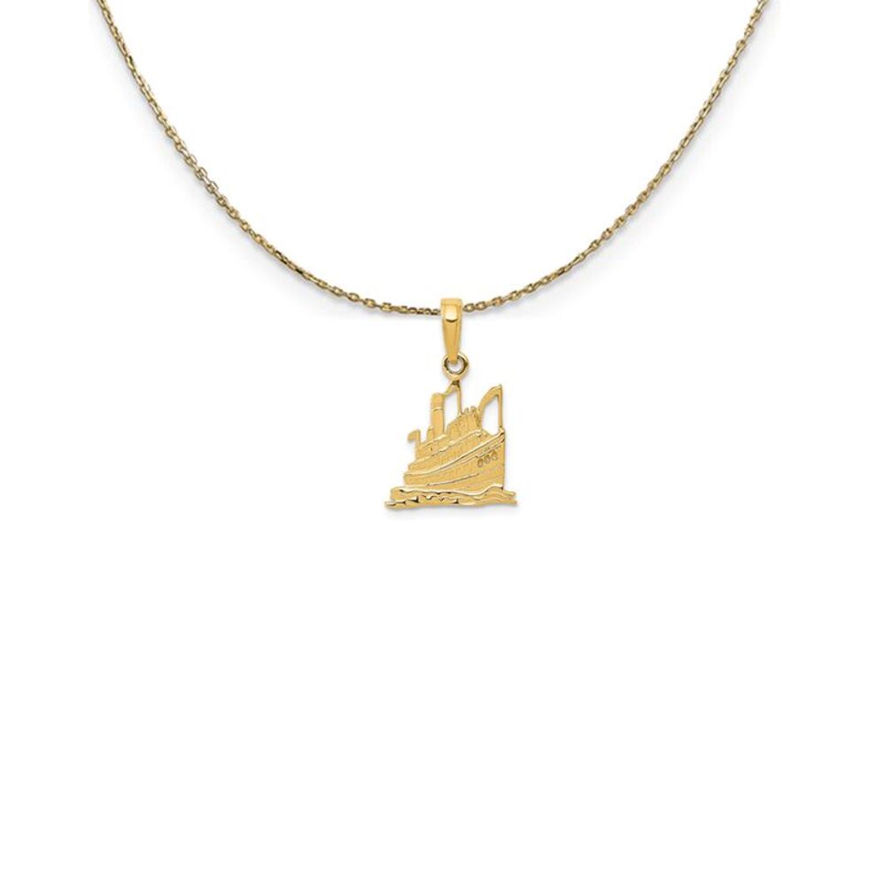 14k Yellow Gold Small Cruise Ship Necklace - 24 Inch
